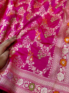 Prebook | Rani Pink Pure Banarasi Katan Silk Meenakari Saree