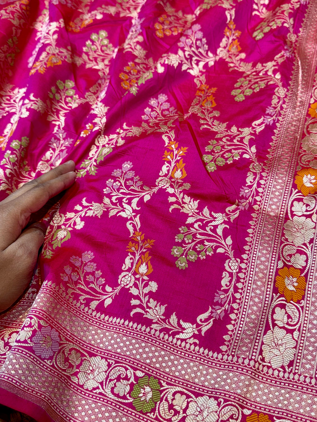 Prebook | Rani Pink Pure Banarasi Katan Silk Meenakari Saree