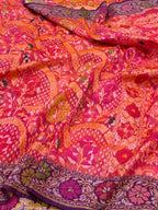 Rani Pink 100% Pure Ektara Banarasi Kora Jamdani Saree
