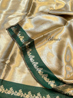 Bottle Green 100% Pure Banarasi Molten Tissue Silk Brocade Saree