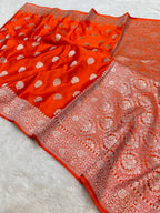 Fanta orange Banarasi Soft Mashru Silk Partywear Saree