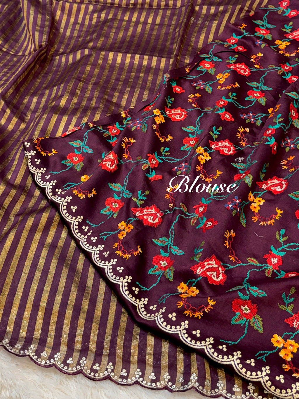 Wine 100% Pure Handloom Mul Cotton Stripes Tissue Silk Partywear Banarasi Embroidery Lightweight Sarees