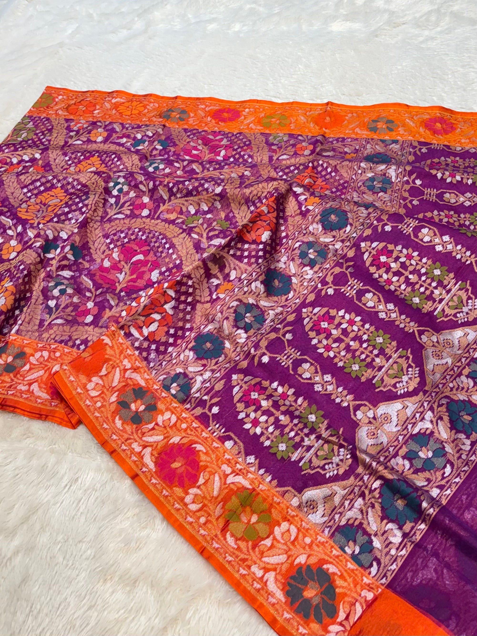 Prebook | Purple 100% Pure Ektara Banarasi Kora Jamdani Saree