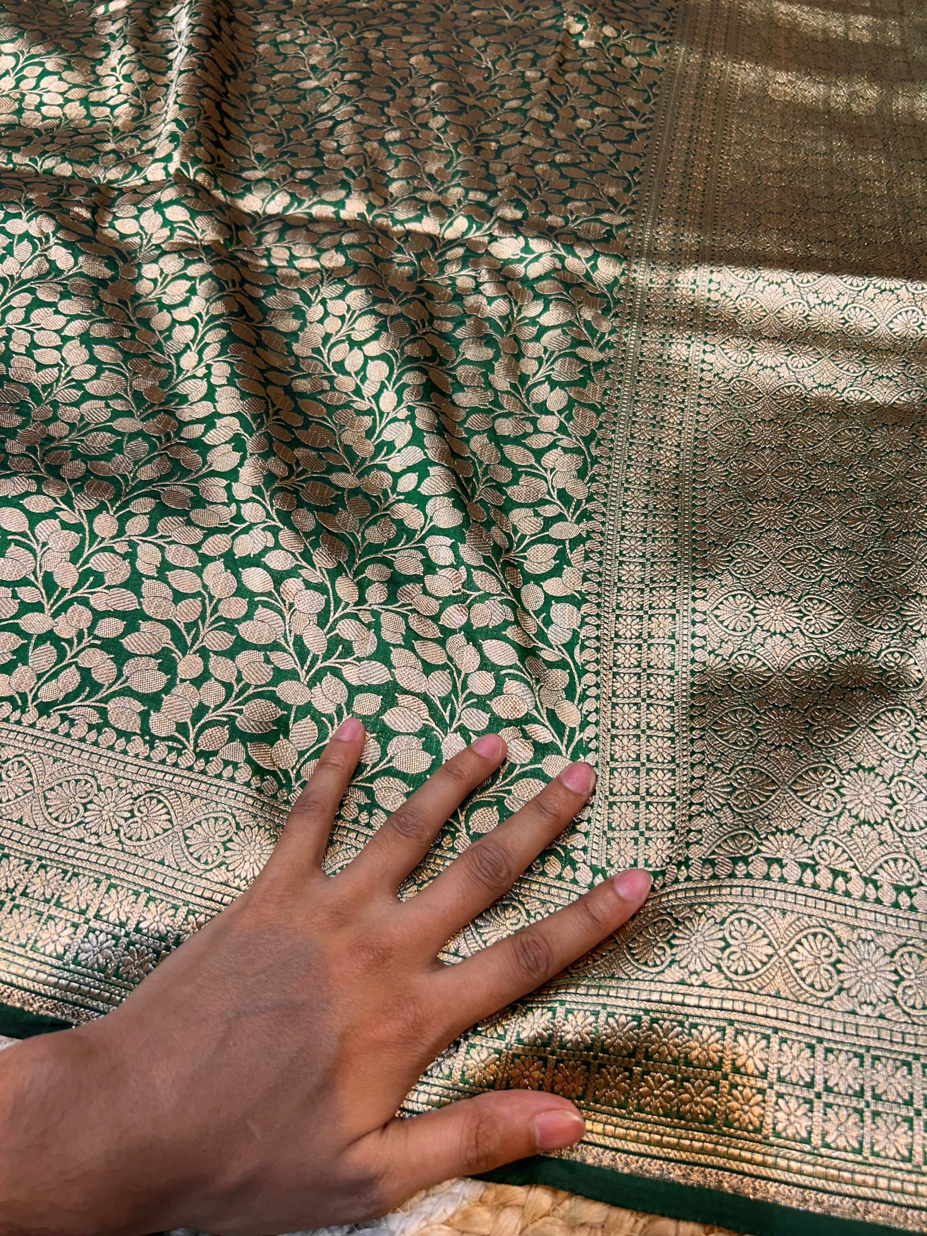 Bottle Green 100% Pure Banarasi Katan Silk Brocade Saree