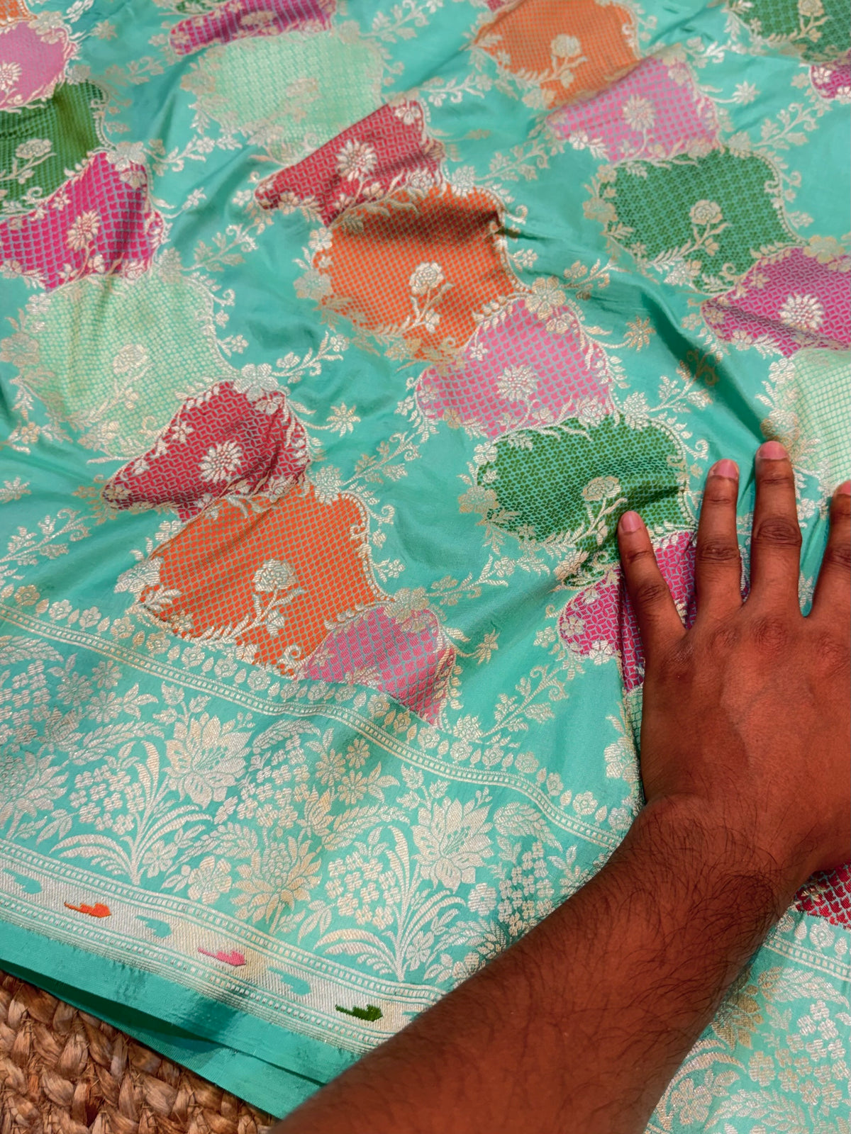 Pastel Sea Green 100% Exclusive Pure Banaras Katan Silk Rangkaat Saree