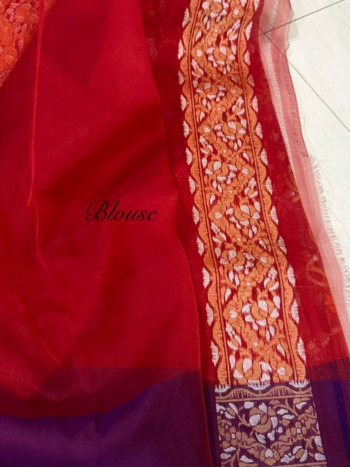 Prebook | Chilli Red Pure Ektara Banarasi Kora Jamdani Saree