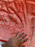 Prebook | Red 100% Pure Banarasi Katan Silk Meenakari Brocade Saree