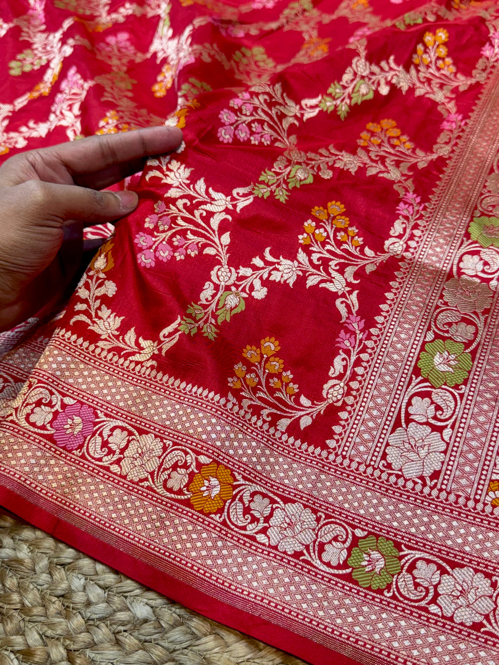 Prebook | Red 100% Pure Banarasi Katan Silk Meenakari Saree