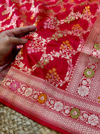 Prebook | Red 100% Pure Banarasi Katan Silk Meenakari Saree