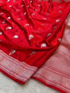 Red Banarasi Soft Meenakari Mashru Silk Partywear Saree