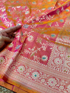 Prebook | Dual shade Pink 100% Pure Banarasi Katan Silk Meenakari Saree