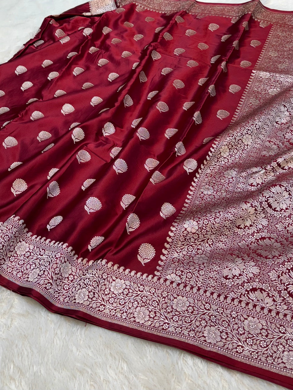 Maroon Banarasi Soft Mashru Silk Partywear Saree