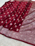 Maroon Banarasi Soft Mashru Silk Partywear Saree