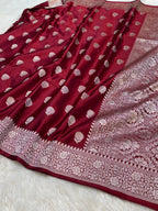 Maroon Banarasi Soft Mashru Silk Partywear Saree