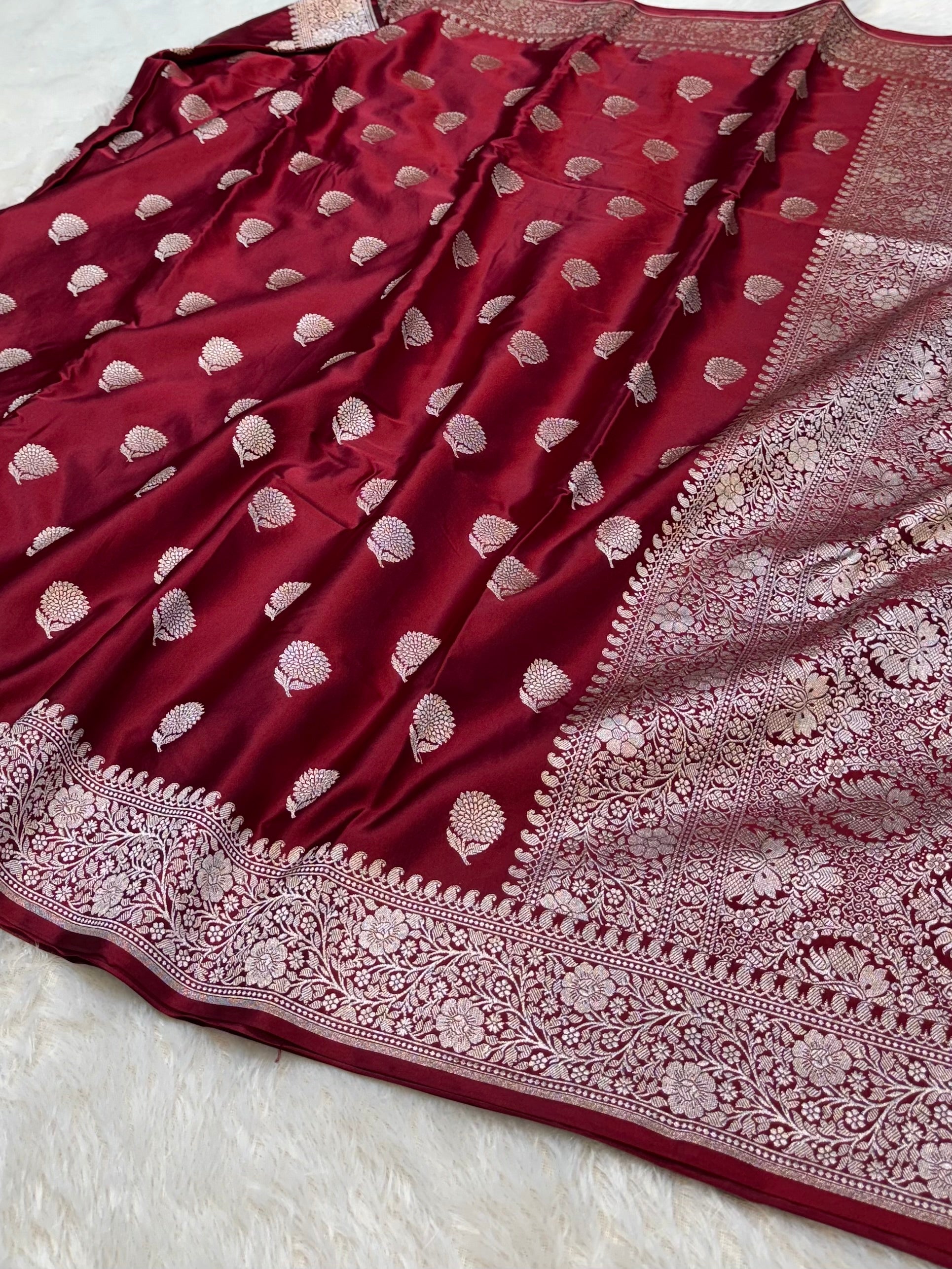 Maroon Banarasi Soft Mashru Silk Partywear Saree