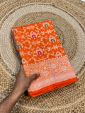 Fanta Orange 100% Pure Banarasi Katan Silk Meenakari Saree