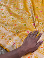 Yellow 100% Pure Banarasi Katan Silk Meenakari Brocade Saree