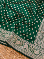 Bottle Green Pure Banarasi Katan Silk Saree