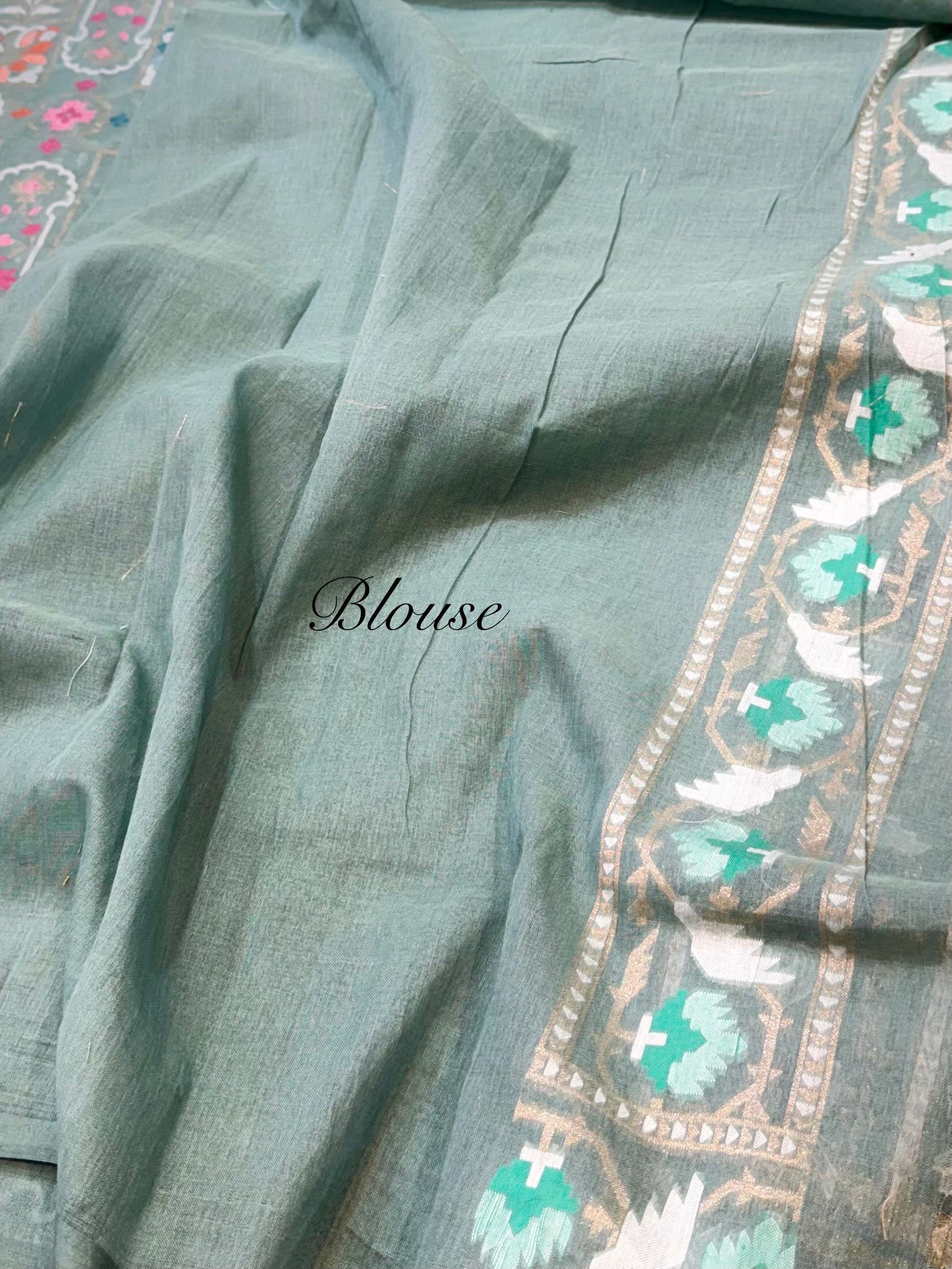 Prebook | Dusty Sea Blue 100% Pure Ektara Banarasi Cotton Jamdani Saree