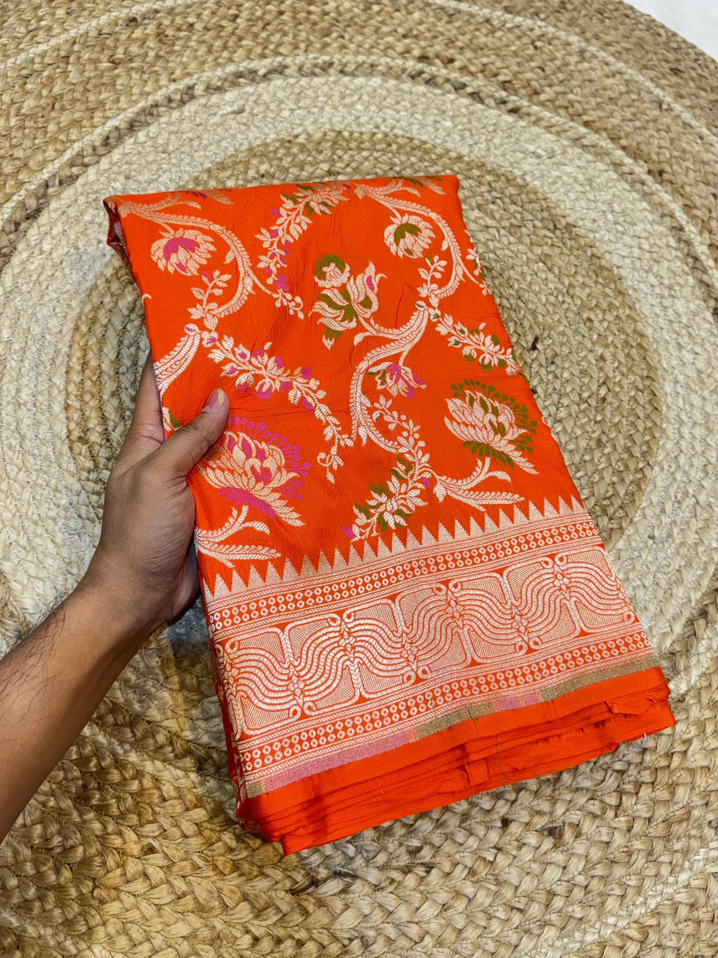 Fanta Orange 100% Pure Banarasi Katan Silk Meenakari Saree