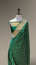 Bottle Green Pure Banarasi Katan Silk Saree