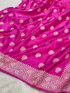 Fuchsia Pink Banarasi Soft Mashru Silk Partywear Saree