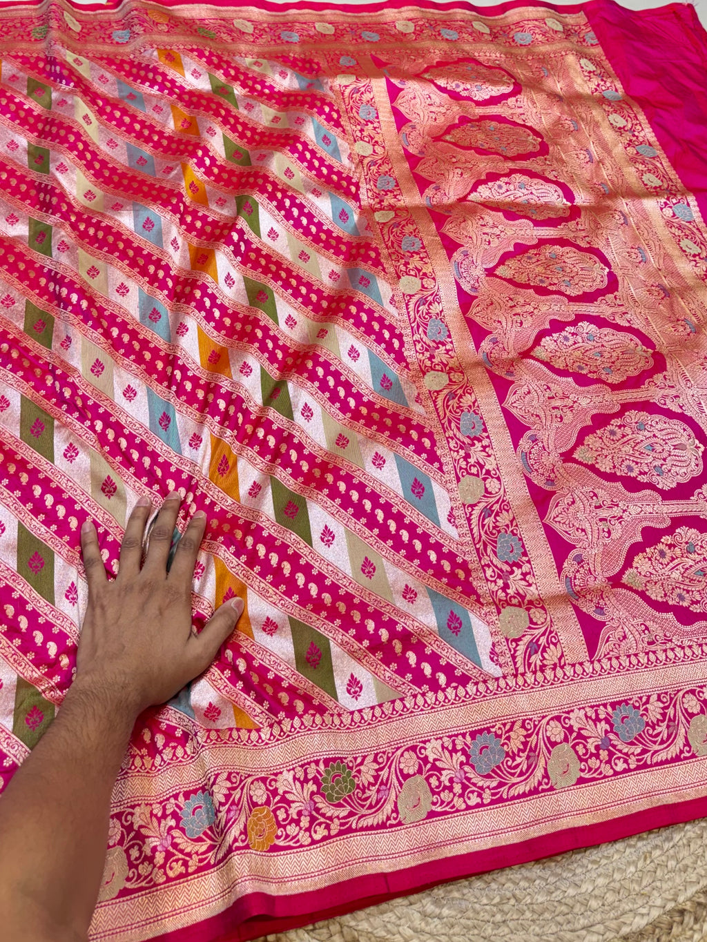 Rani Pink 100% Pure Banaras Katan Silk Rangkaat Saree