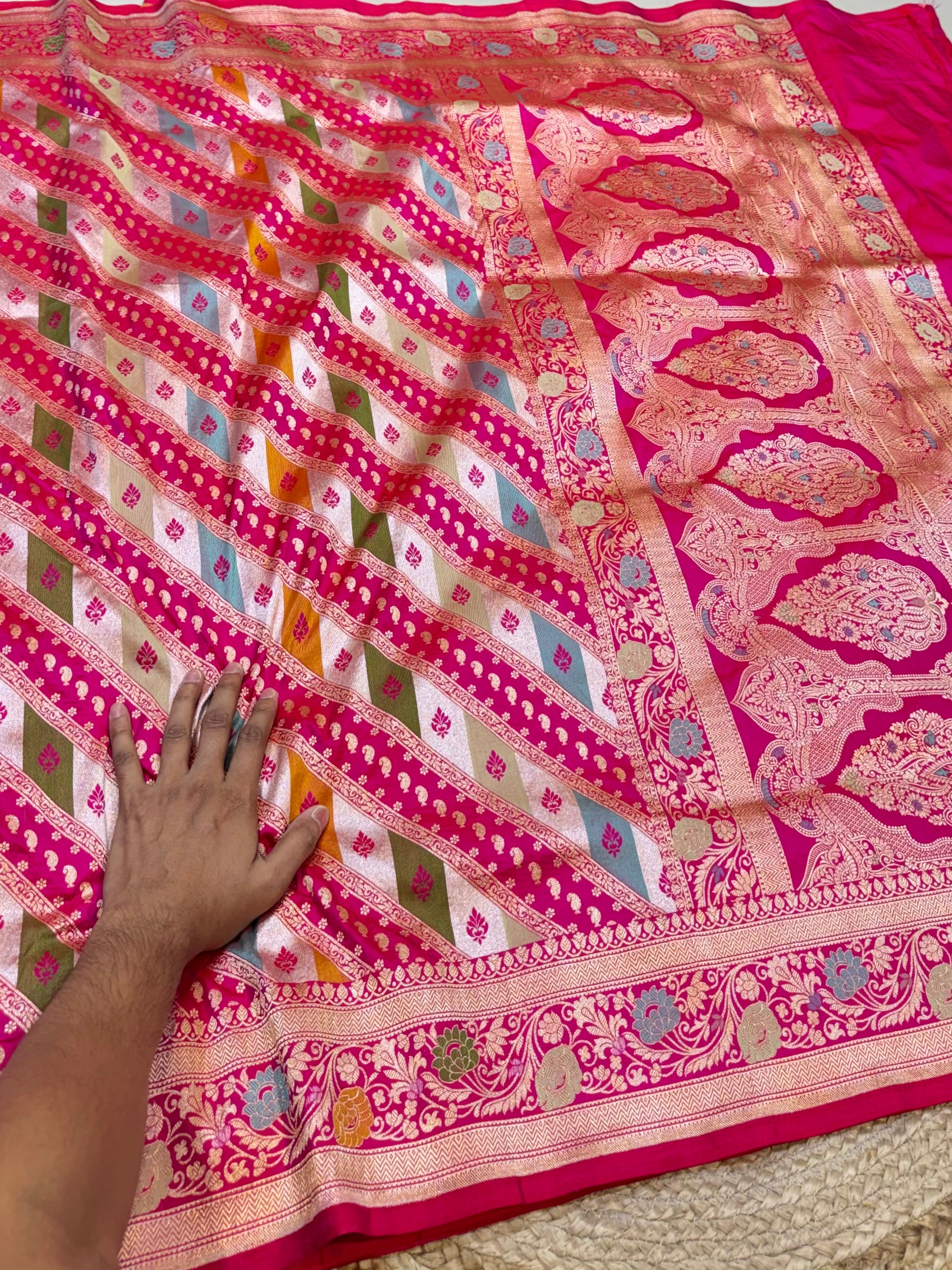 Rani Pink 100% Pure Banaras Katan Silk Rangkaat Saree