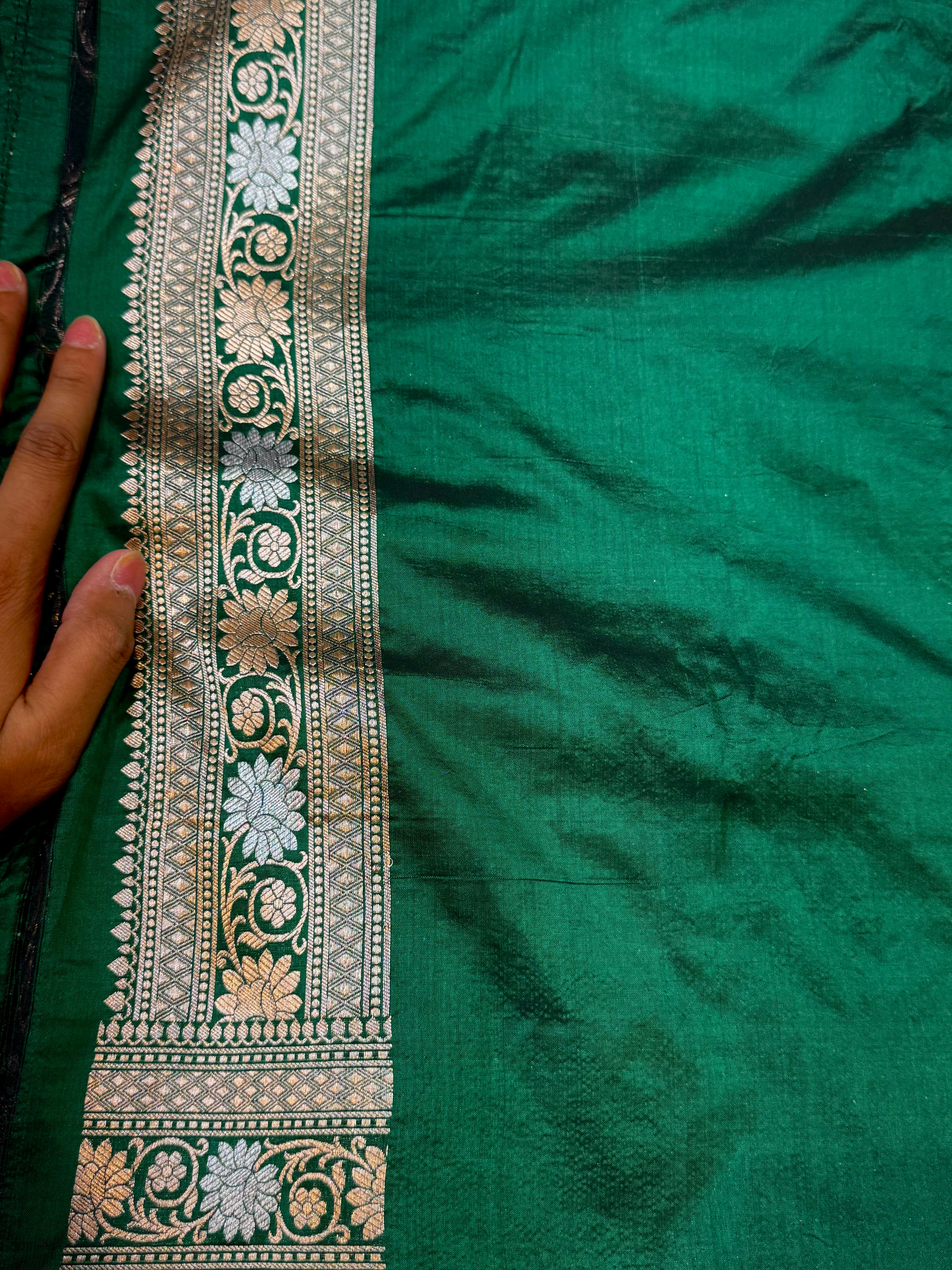 Bottle Green 100% Pure Banarasi Katan Silk Meenakari Saree