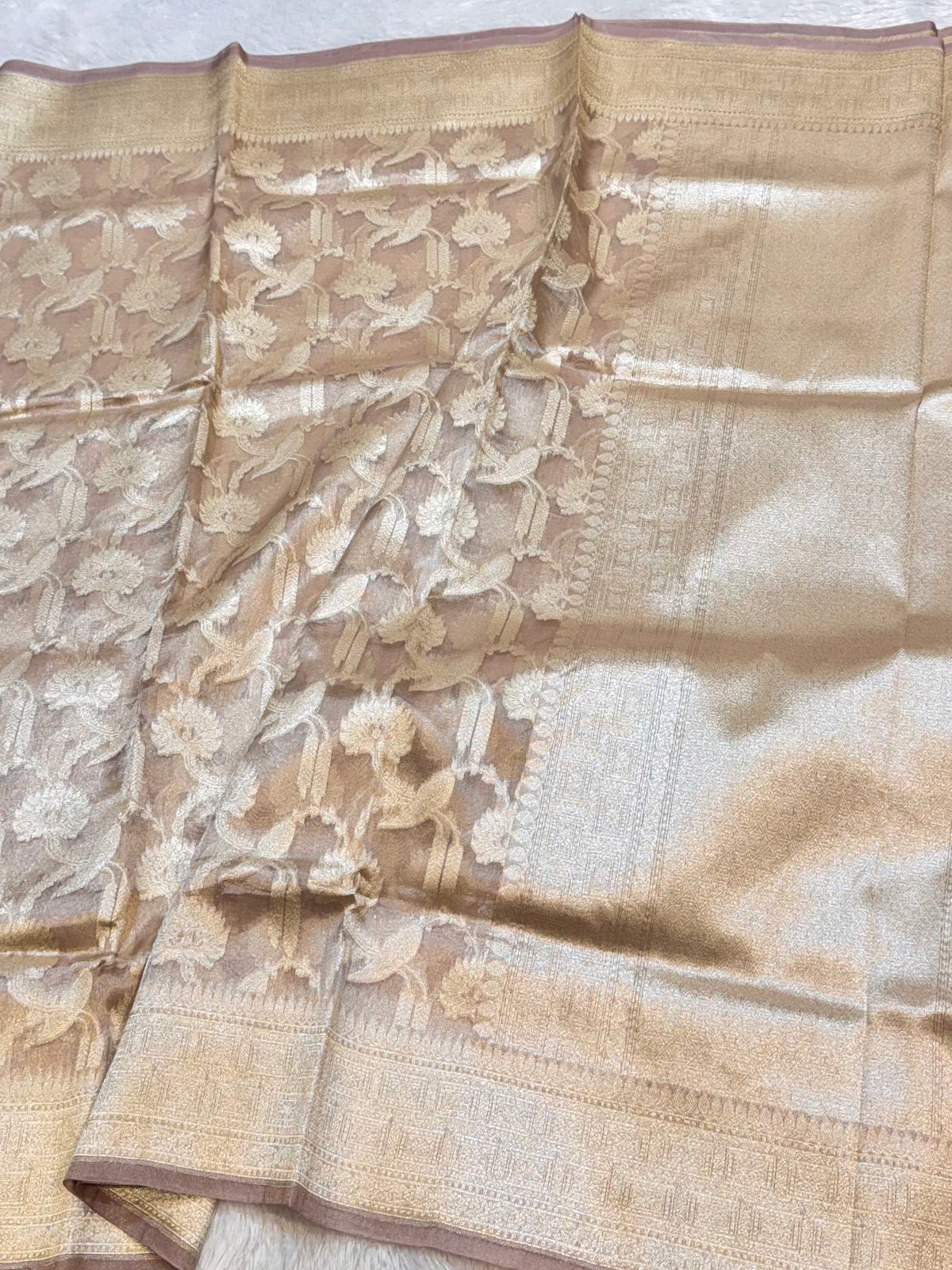 Diamond Watery Pink 100% Pure Tissue Silk Banarasi Partywear Saree