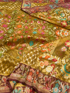 Olive Green 100% Pure Ektara Banarasi Kora Jamdani Saree