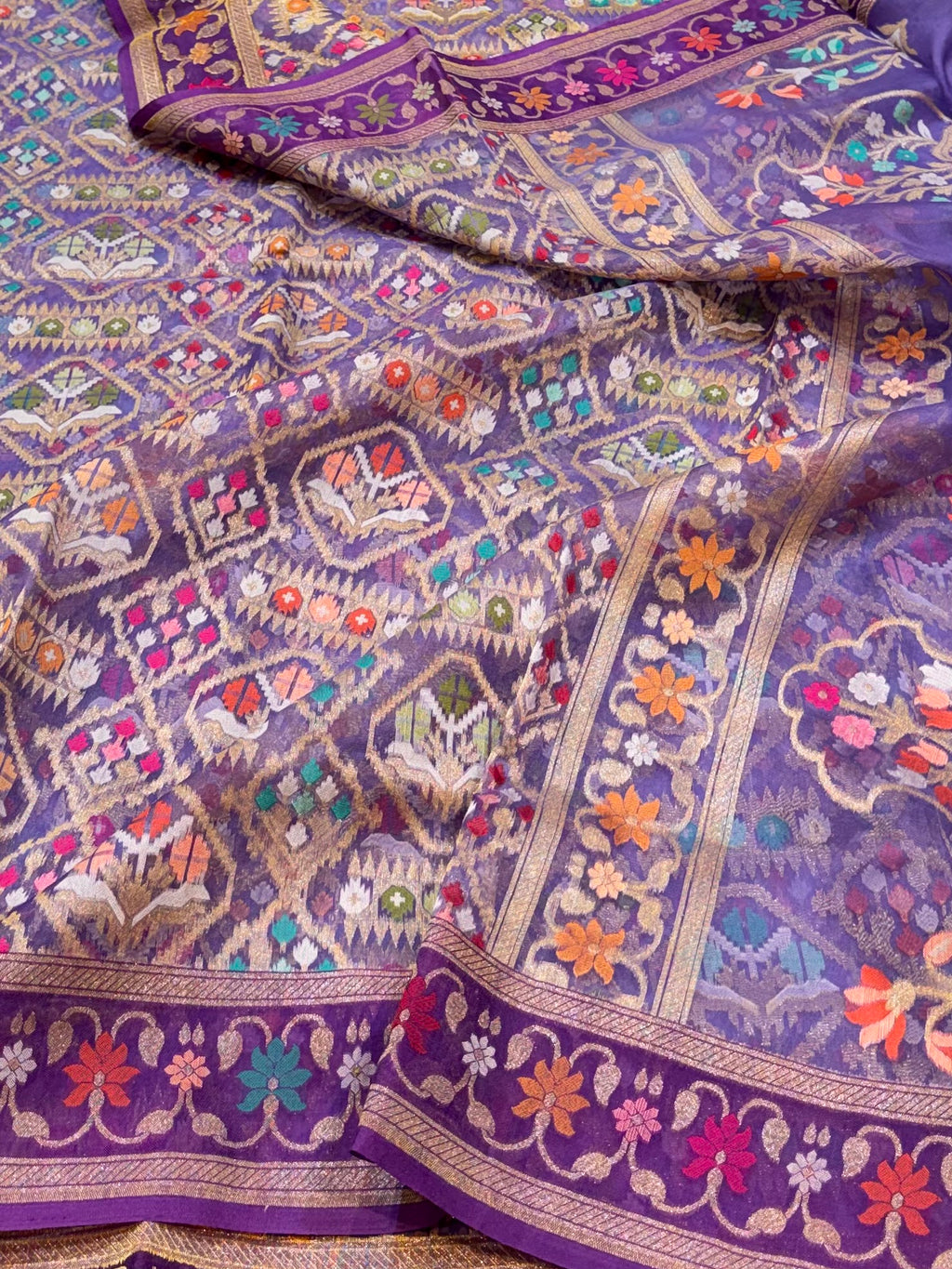 Prebook | Purple 100% Pure Ektara Banarasi Kora Jamdani Saree