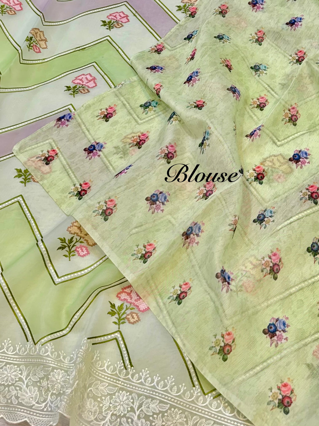 Pista Green Organza Silk Partywear Banaras Embroidered Lightweight Sarees