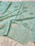 Sea Green Mango Silk Partywear Banarasi Embroidered Jaal with Tissue Applique Lightweight Sarees