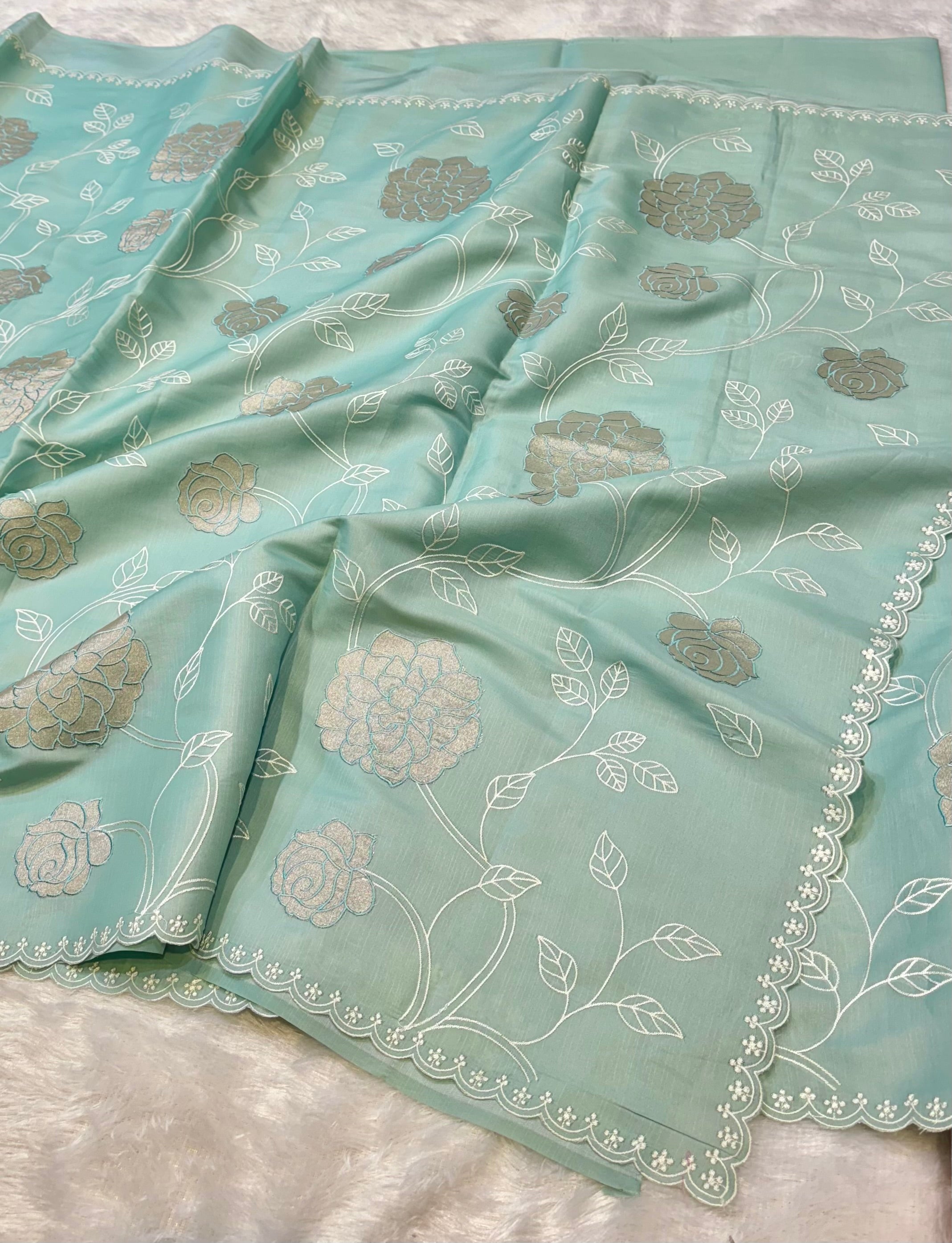 Sea Green Mango Silk Partywear Banarasi Embroidered Jaal with Tissue Applique Lightweight Sarees