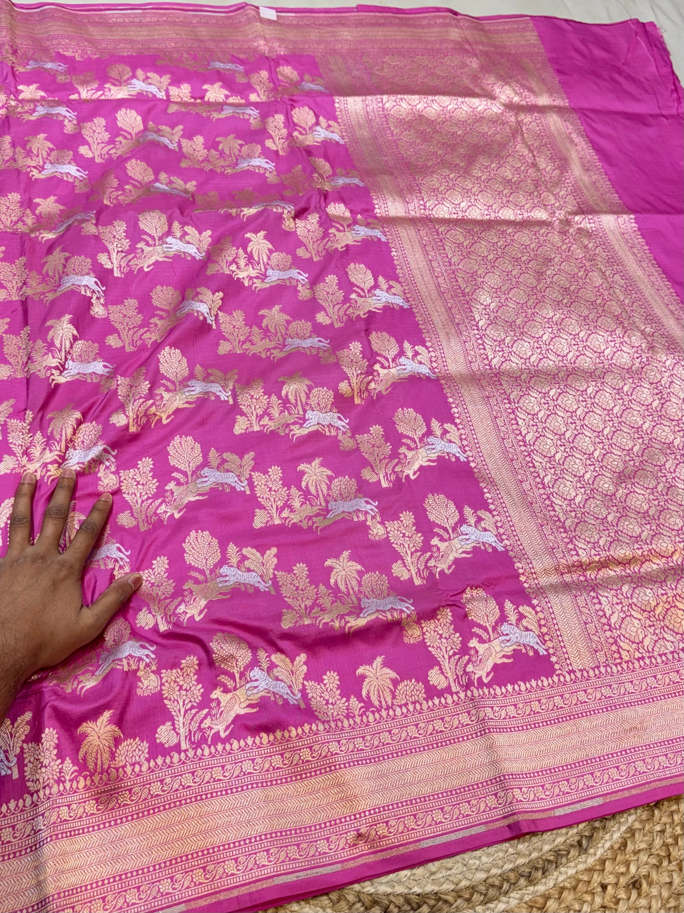 Baby Pink 100% Pure Banarasi Katan Silk Meenakari Saree
