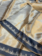 Navy Blue 100% Pure Banarasi Molten Tissue Silk Brocade Saree
