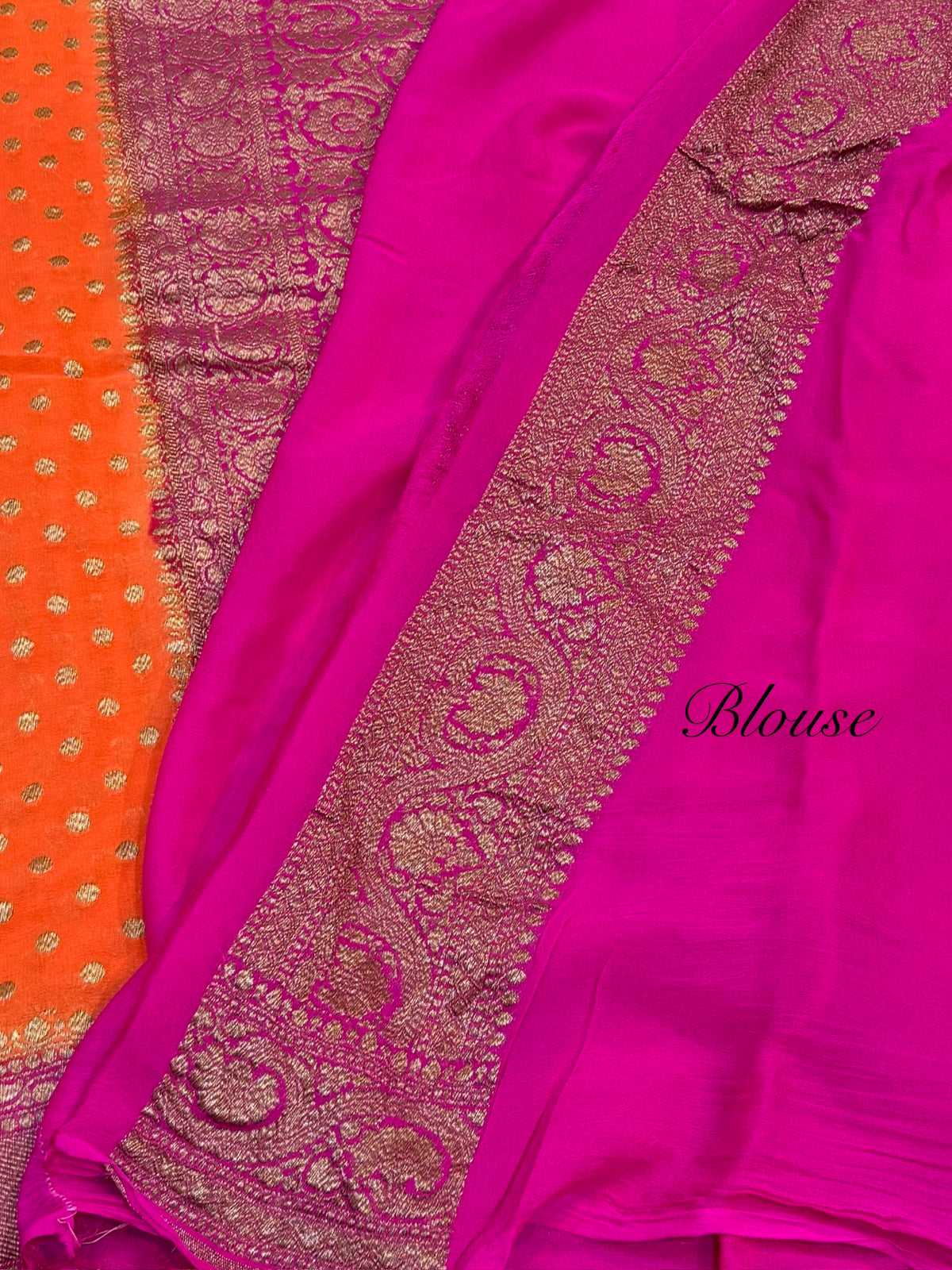 Orangish Peach Pure Banarasi Premium Khaddi Georgette Double Border Saree