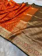 Fanta Orange Banarasi Mashru Satin Silk Partywear Saree
