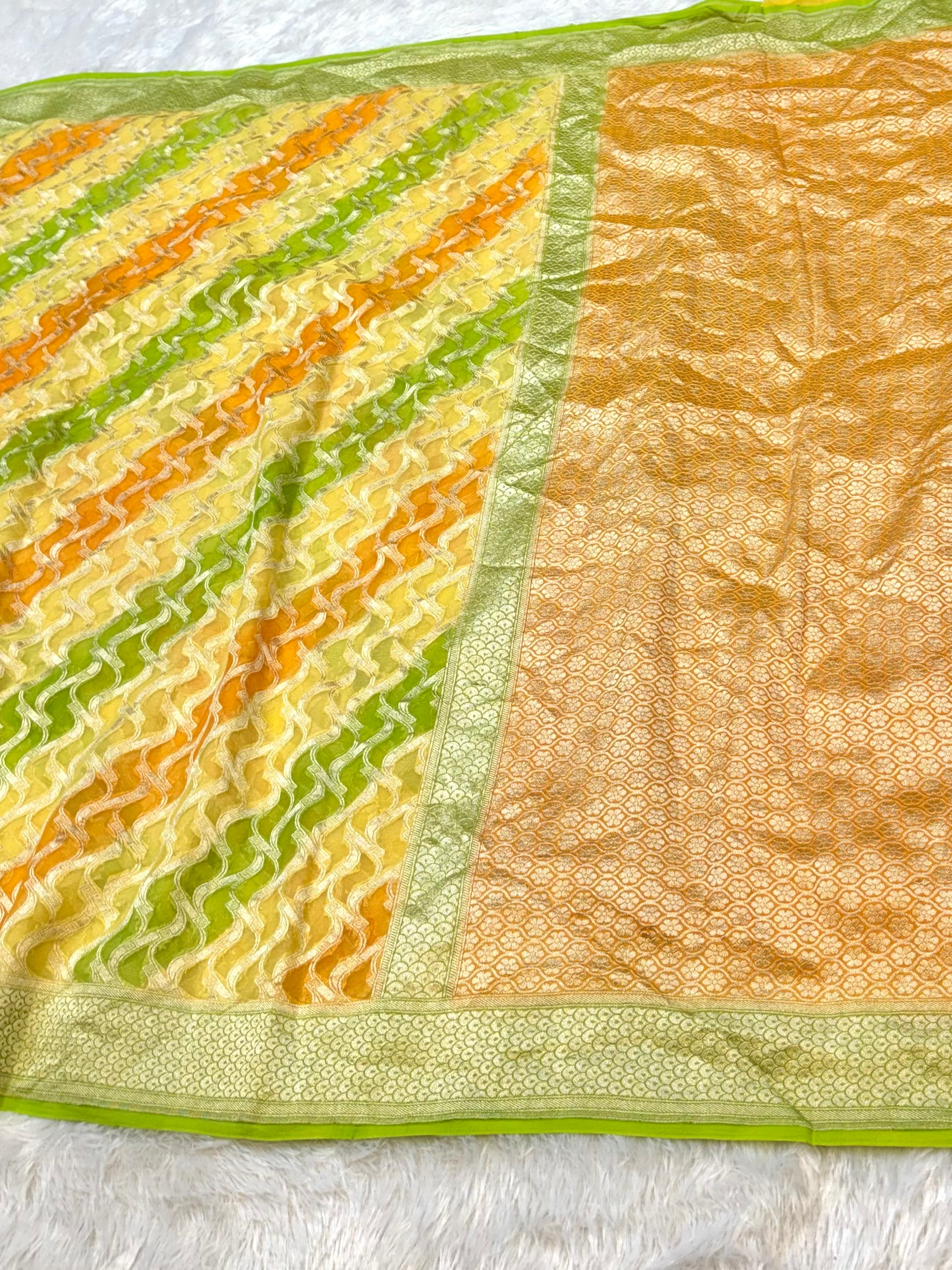 Yellow 100% Pure Banarasi Khaddi Georgette RANGKAAT Saree