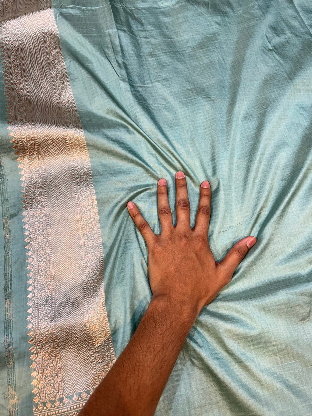 Powder Blue 100% Pure Banarasi Katan Silk Saree