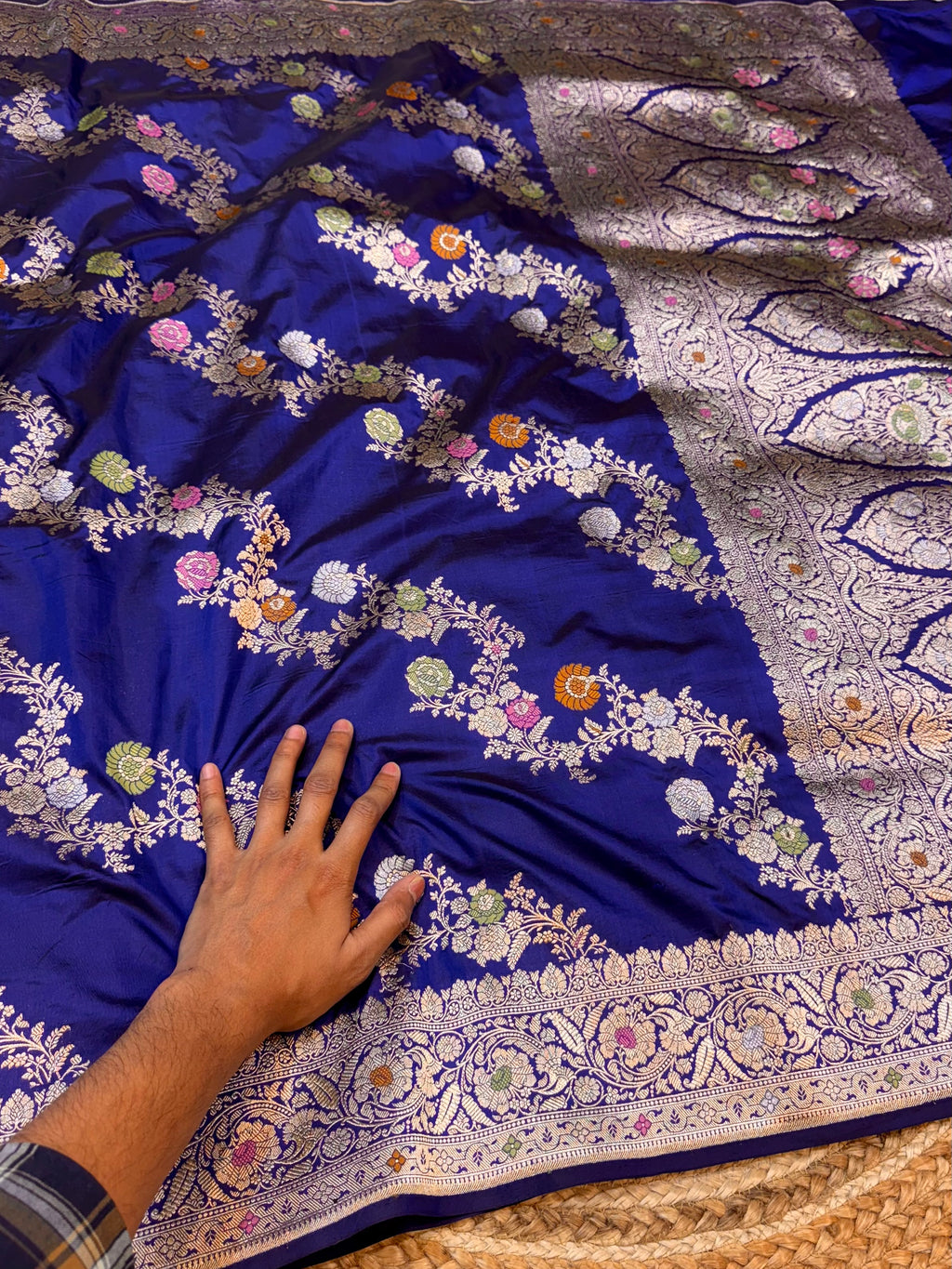 Royal Blue 100% Pure Banarasi Katan Silk Meenakari Saree