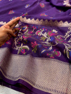 Purple 100% Pure Ektara Banarasi Cotton Jamdani Saree