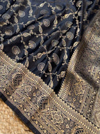 Black Banarasi Soft Mashru Silk Partywear Saree