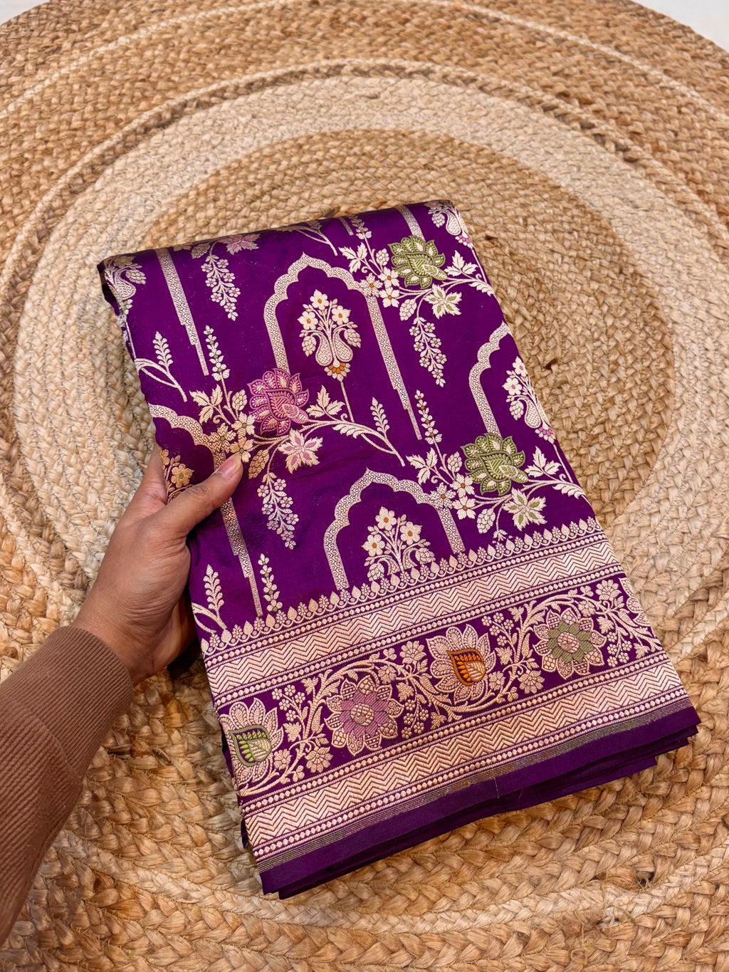 Wine Purple 100% Pure Banarasi Katan Silk Meenakari Saree