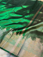 Diamond Green Tissue Silk Partywear Banarasi Ghat Lightweight Saree
