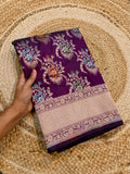 Wine Purple Pure Banarasi Katan Silk Meenakari Saree