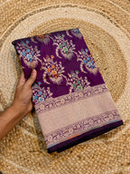 Wine Purple Pure Banarasi Katan Silk Meenakari Saree