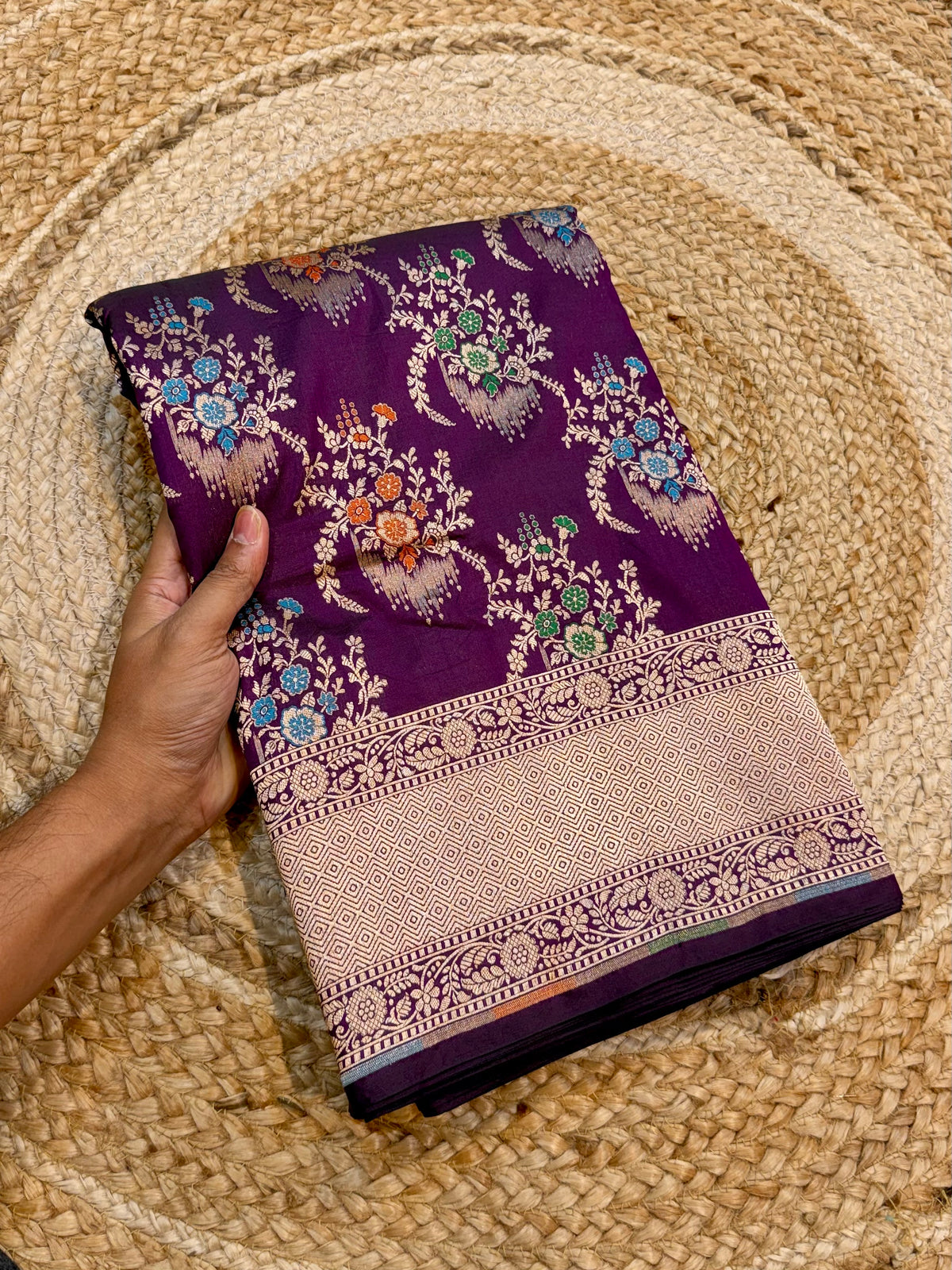 Wine Purple Pure Banarasi Katan Silk Meenakari Saree