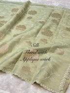 Green Mango Silk Partywear Banarasi Embroidered Jaal with Tissue Applique Lightweight Sarees